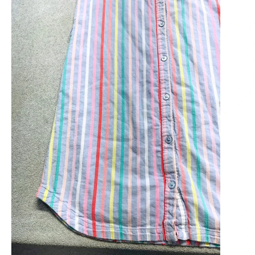 Gap Kids Shirt Dress Girls Size 8 Blue Rainbow Stripe Button Front Cap Sleeve